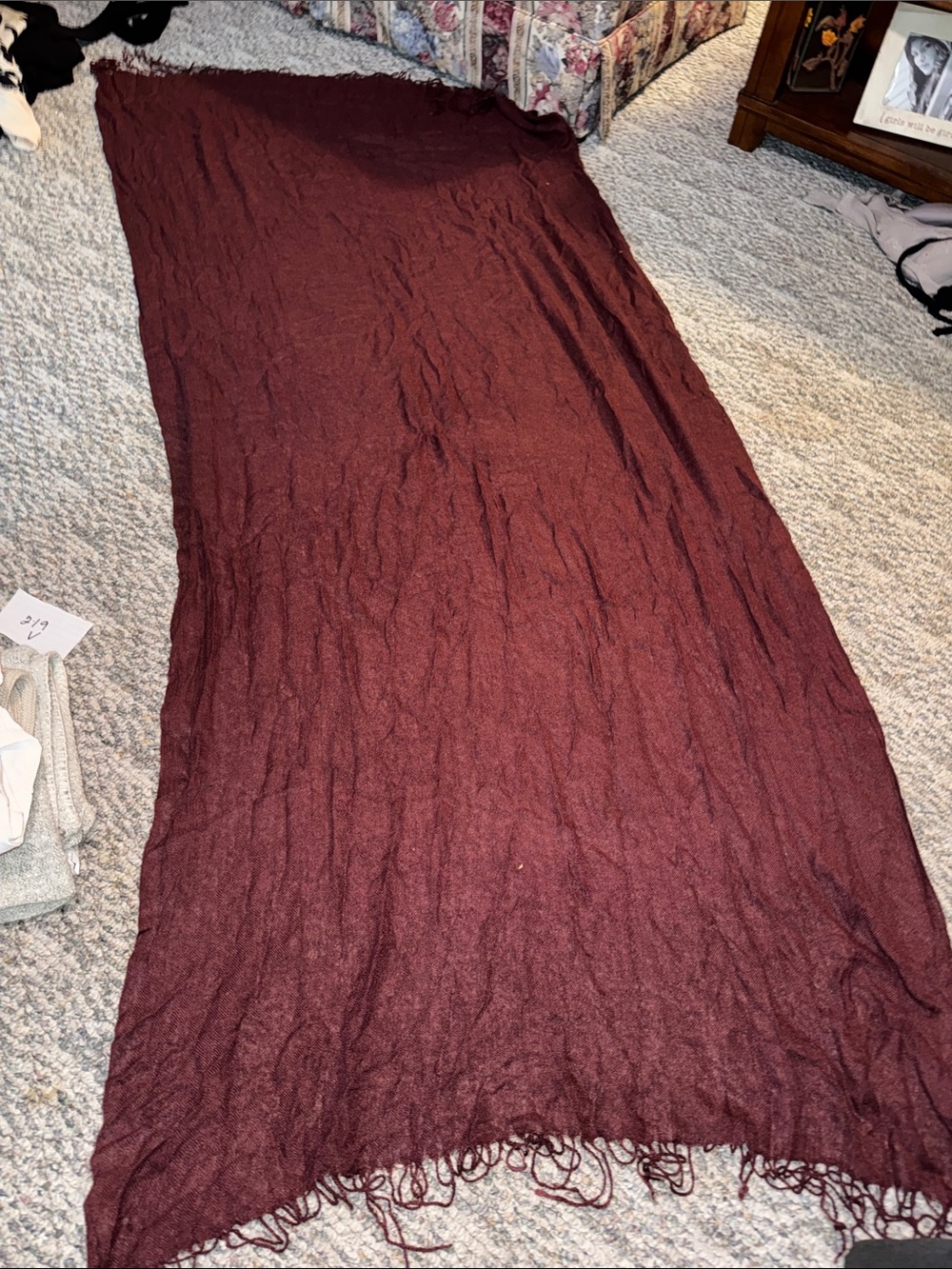 Lightweight Burgundy Fringe Wrap Scarf - Unbranded